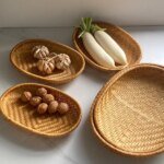 Oval Rattan Woven Storage Basket Bread Fruit Food Storage Tray Handmade Vegetable Display Rattan Basket Kitchen Storage - Image 5