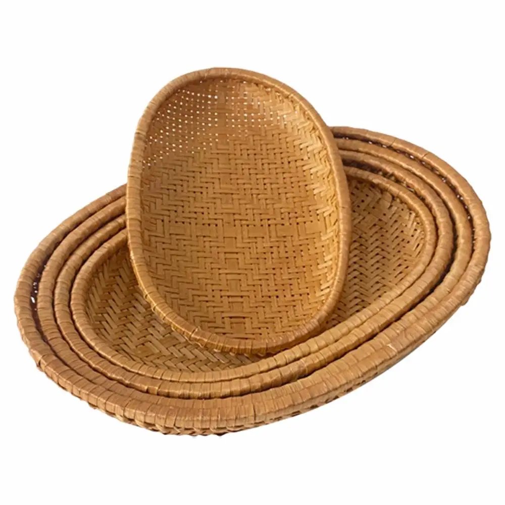Oval Rattan Woven Storage Basket Bread Fruit Food Storage Tray Handmade Vegetable Display Rattan Basket Kitchen Storage