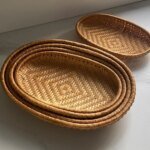 Oval Rattan Woven Storage Basket Bread Fruit Food Storage Tray Handmade Vegetable Display Rattan Basket Kitchen Storage