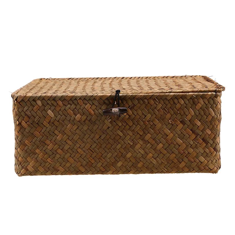 Handmade Seagrass Woven Storage Box Seaweed Storage Finishing Basket with Lid Sundry Bath Cosmetic Towel Container mx01161829