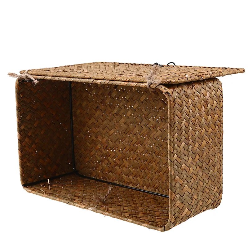 Handmade Seagrass Woven Storage Box Seaweed Storage Finishing Basket with Lid Sundry Bath Cosmetic Towel Container mx01161829