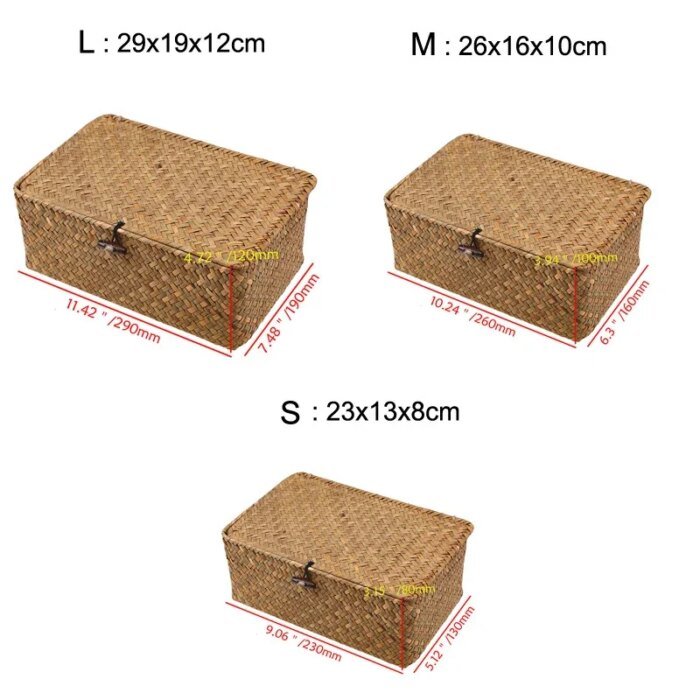 Handmade Seagrass Woven Storage Box Seaweed Storage Finishing Basket with Lid Sundry Bath Cosmetic Towel Container mx01161829 - Image 4