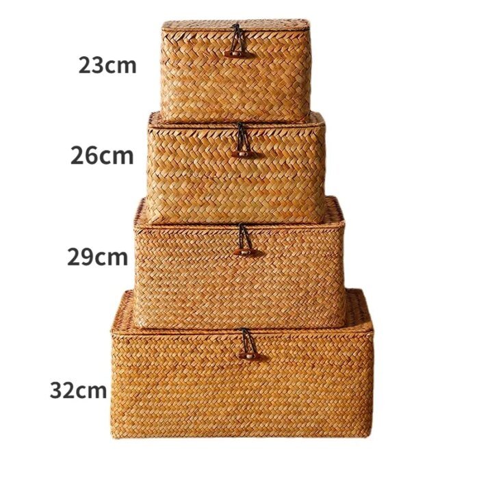 Handmade Seagrass Woven Storage Box Seaweed Storage Finishing Basket with Lid Sundry Bath Cosmetic Towel Container mx01161829 - Image 6