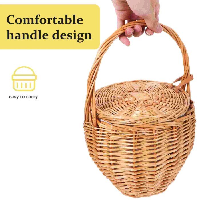 Onion Wicker Picnic Basket Shopping Collapsible Storage Bins Double Folding Flower - Image 3