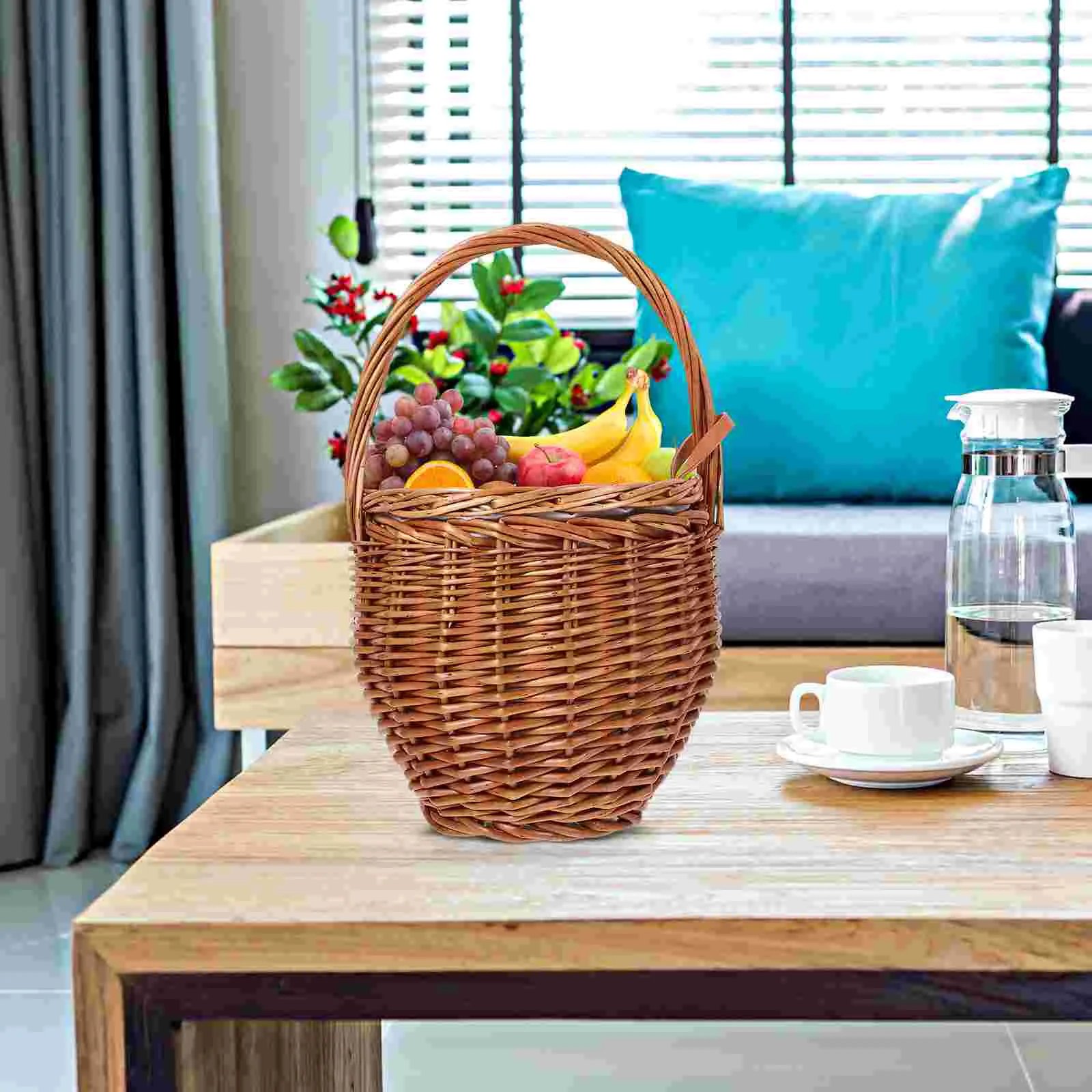 Onion Wicker Picnic Basket Shopping Collapsible Storage Bins Double Folding Flower