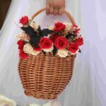 Onion Wicker Picnic Basket Shopping Collapsible Storage Bins Double Folding Flower - Image 4