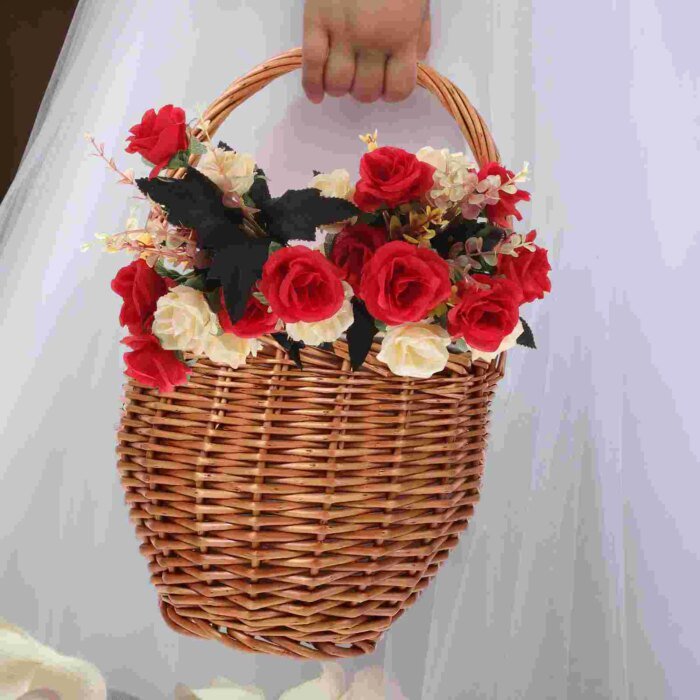 Onion Wicker Picnic Basket Shopping Collapsible Storage Bins Double Folding Flower - Image 4