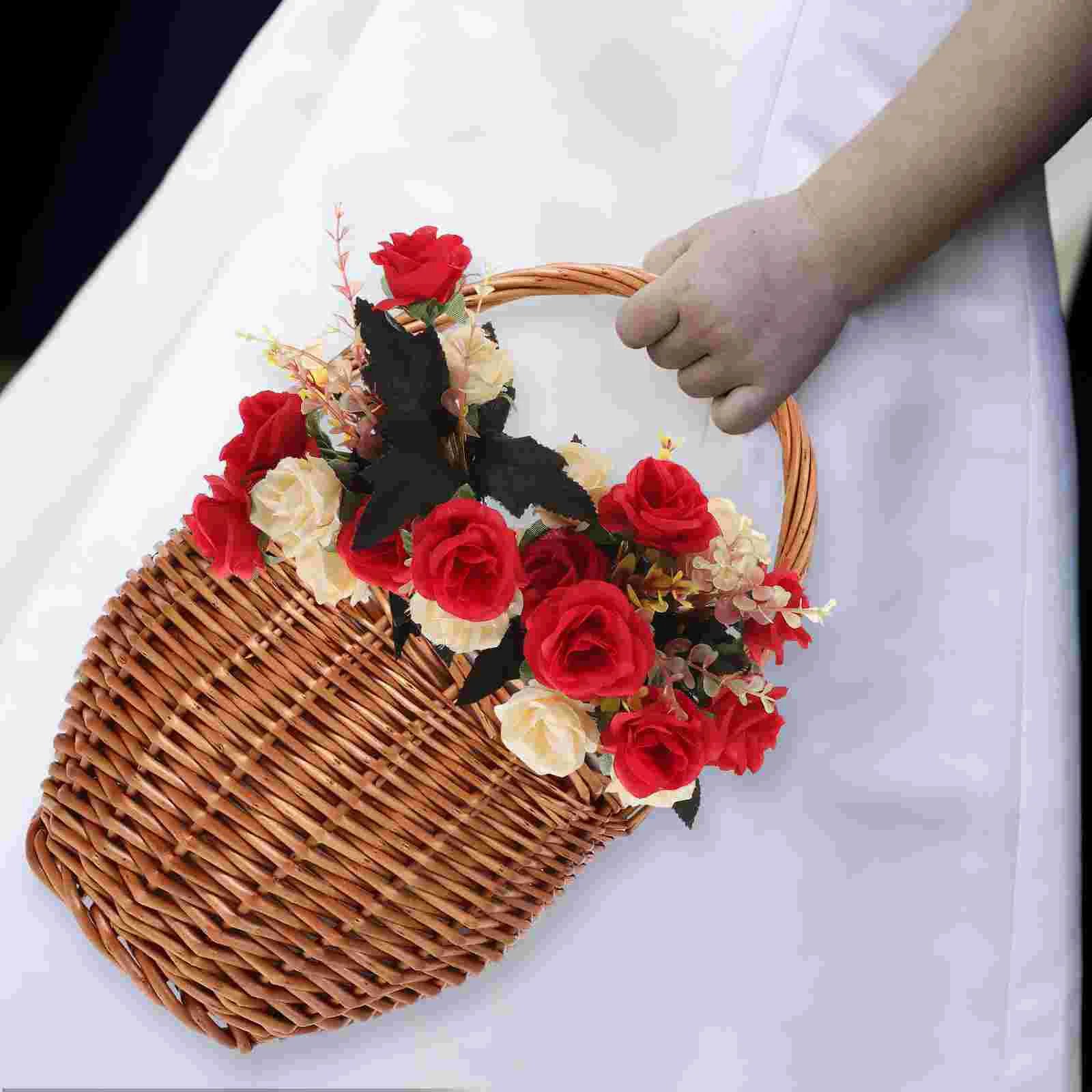 Onion Wicker Picnic Basket Shopping Collapsible Storage Bins Double Folding Flower