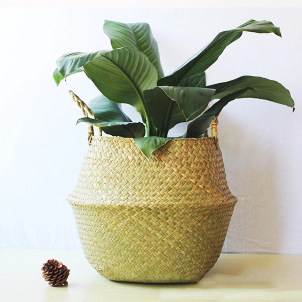 New 1pc Foldable Handmade Rattan Woven Flower Basket Seagrass Clothing Storage Basket Home Decoration Flower Basket
