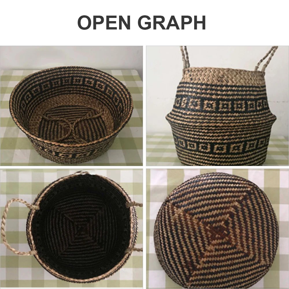 New 1pc Foldable Handmade Rattan Woven Flower Basket Seagrass Clothing Storage Basket Home Decoration Flower Basket