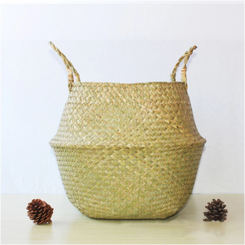 New 1pc Foldable Handmade Rattan Woven Flower Basket Seagrass Clothing Storage Basket Home Decoration Flower Basket