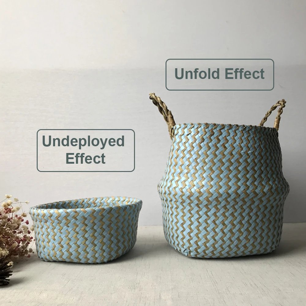 New 1pc Foldable Handmade Rattan Woven Flower Basket Seagrass Clothing Storage Basket Home Decoration Flower Basket
