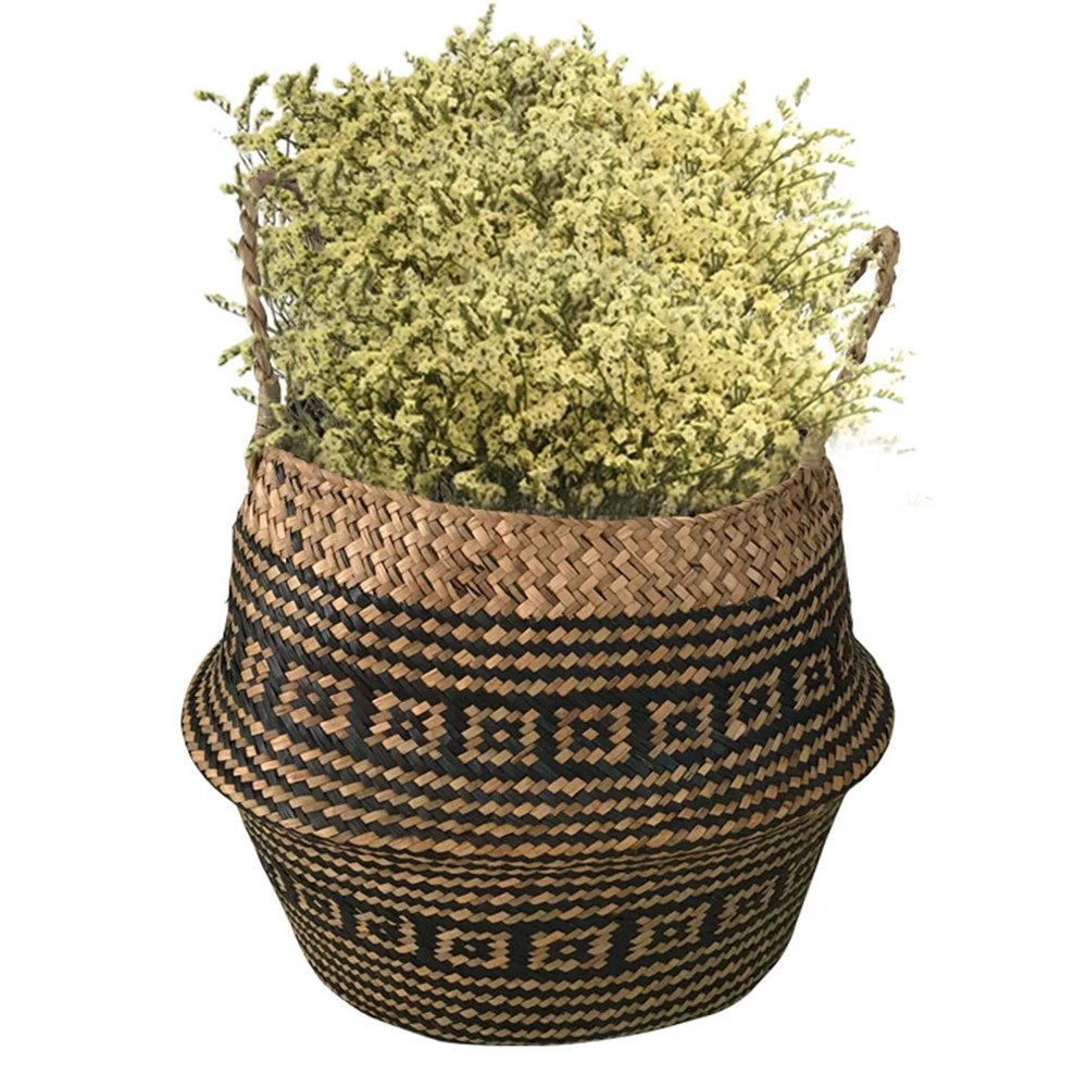 New 1pc Foldable Handmade Rattan Woven Flower Basket Seagrass Clothing Storage Basket Home Decoration Flower Basket