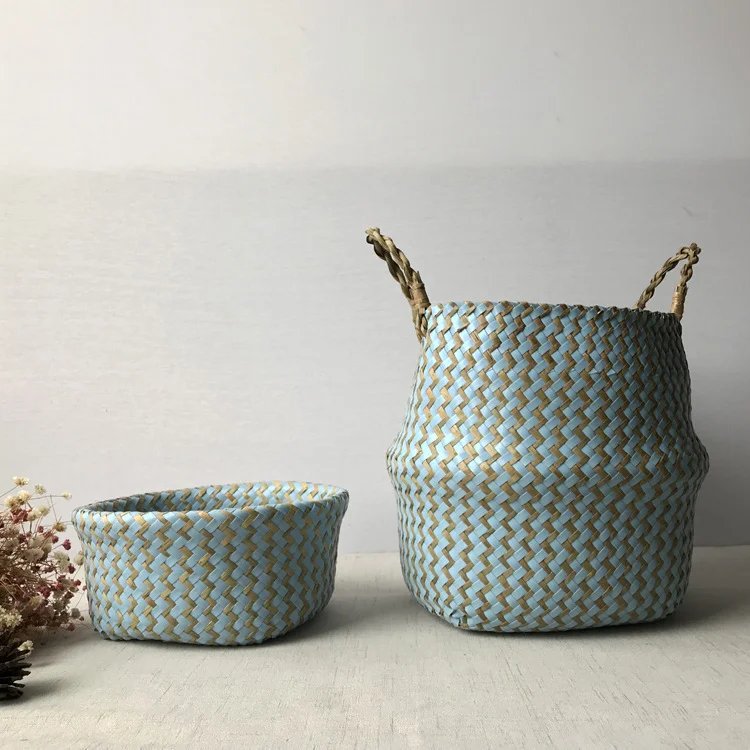 New 1pc Foldable Handmade Rattan Woven Flower Basket Seagrass Clothing Storage Basket Home Decoration Flower Basket