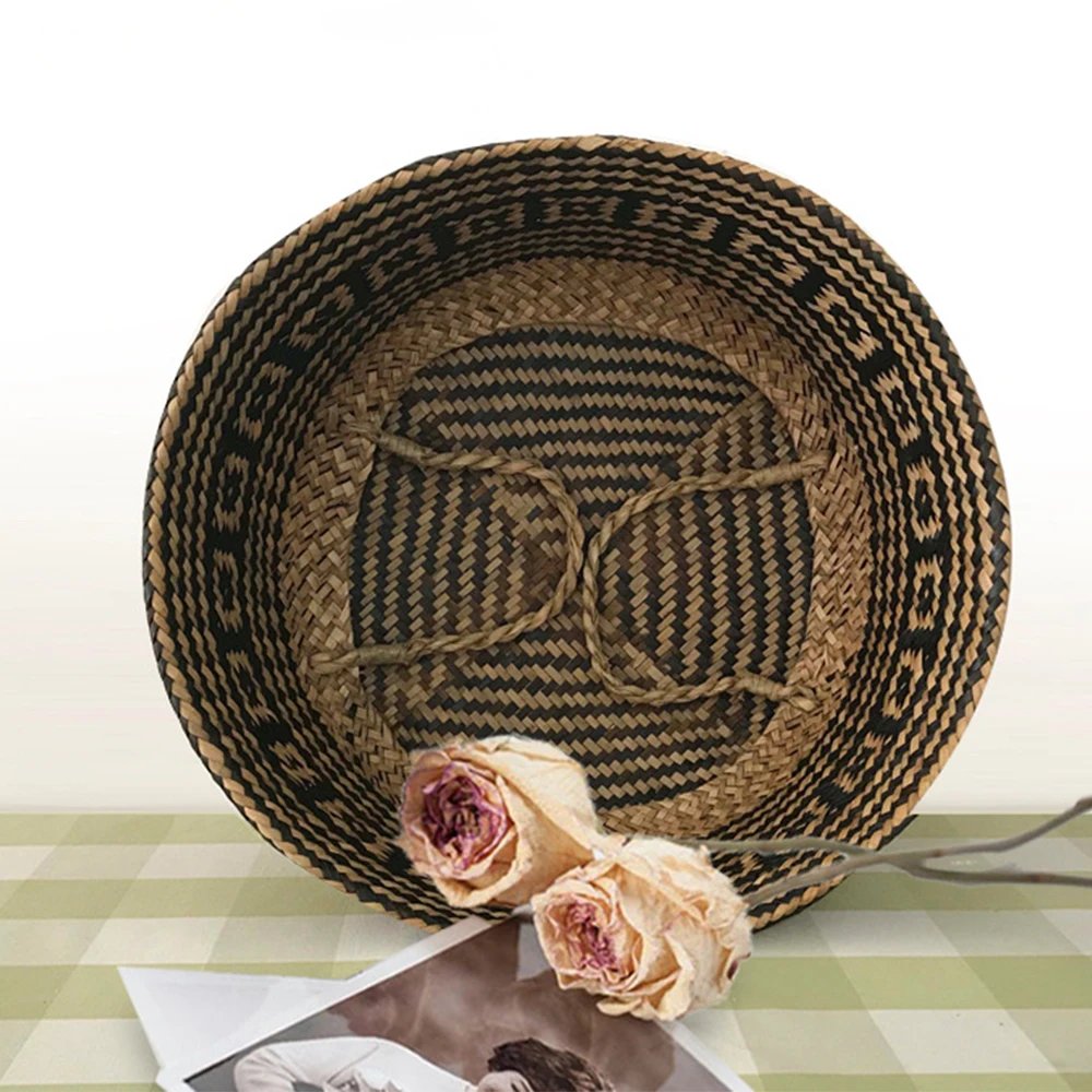 New 1pc Foldable Handmade Rattan Woven Flower Basket Seagrass Clothing Storage Basket Home Decoration Flower Basket