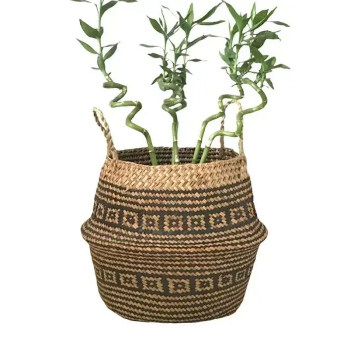New 1pc Foldable Handmade Rattan Woven Flower Basket Seagrass Clothing Storage Basket Home Decoration Flower Basket - Image 5