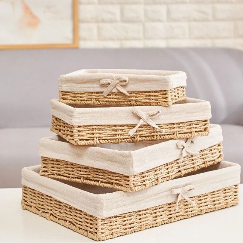 Woven Storage Baskets Metal and Rattan Organizer Storage Boxes with Cotton Lining Clothes Organizer Basket Bedroom Accessories