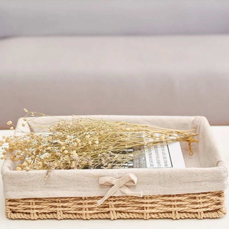 Woven Storage Baskets Metal and Rattan Organizer Storage Boxes with Cotton Lining Clothes Organizer Basket Bedroom Accessories