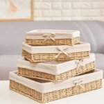 Woven Storage Baskets Metal and Rattan Organizer Storage Boxes with Cotton Lining Clothes Organizer Basket Bedroom Accessories