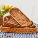 1pc Imitation Rattan Bread Basket Knife Fork Storage Box Fruit Vegetable Display Tray for Breakfast Food Dried Tray Woven Basket