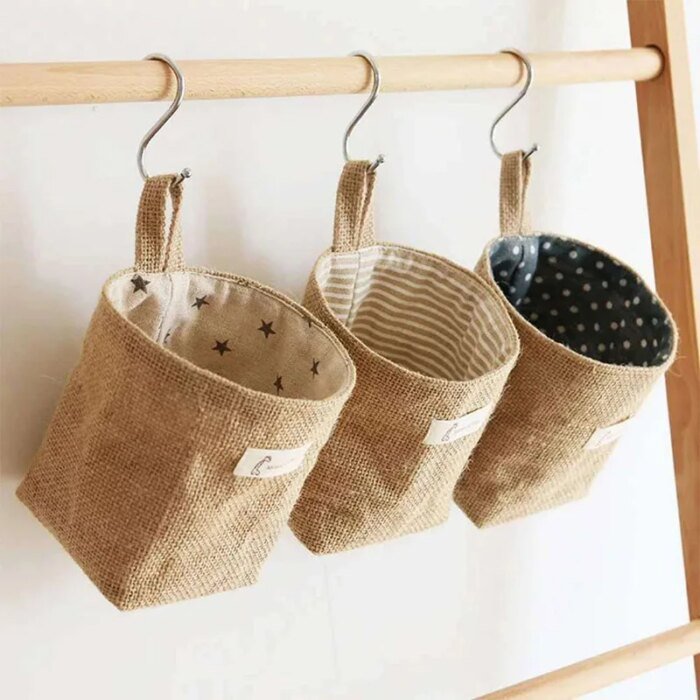 3pcs Jute Linen Basket Storage Organizer Jute Basket For Hanging Plant Basket Toy Storage Basket Hanging Pocket home decoration - Image 2