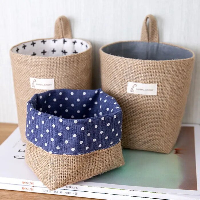 3pcs Jute Linen Basket Storage Organizer Jute Basket For Hanging Plant Basket Toy Storage Basket Hanging Pocket home decoration - Image 4