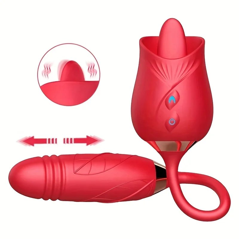 2-in-1 female masturbation rose sex toy Clit Clintoris G-point thrust Dildo oral sex vibrator G-point stimulation licking erotic