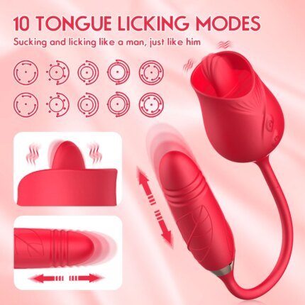 2-in-1 female masturbation rose sex toy Clit Clintoris G-point thrust Dildo oral sex vibrator G-point stimulation licking erotic