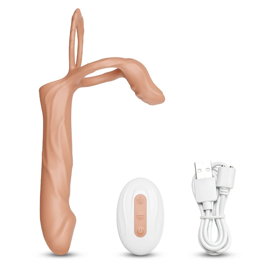 Anal Vibrator Dildo Double Penetration Butt Plug Vibrator For Men Strap On Cock Ring Vibrating Penis Vagina Sex Toy For Couples
