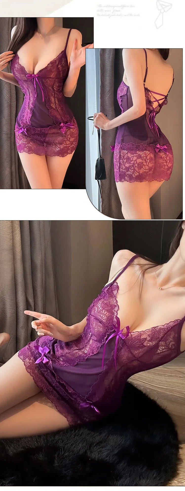 Sexy Sheer Lace Chemise Nightgown Front Open Design Role Play S-XXL Valentines Wedding Nightwear for Women Sexy Sheer Lace Chemise Nightgown Front Open Design Role Play S-XXL Valentines Wedding Nightwear for Women