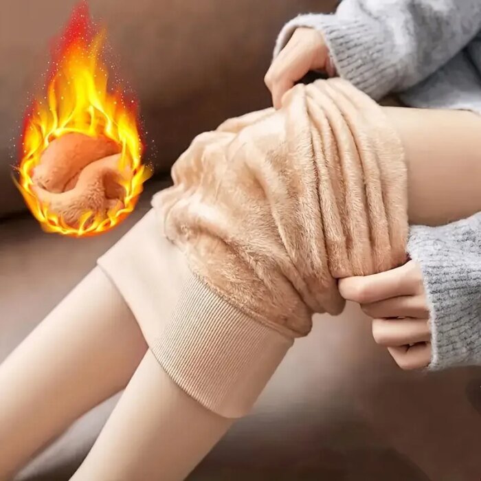 Autumn Winter Fleece Lined Pearl Velvet Over-the-Knee Leggings for Women Thickened Warm Tights for Cold Weather - Image 1