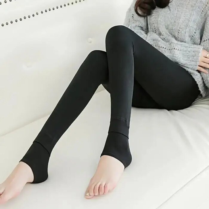 Autumn Winter Fleece Lined Pearl Velvet Over-the-Knee Leggings for Women Thickened Warm Tights for Cold Weather - Image 2