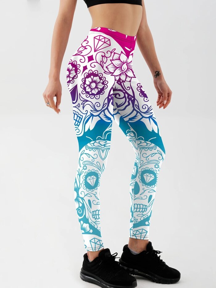 Qickitout Leggings Fitness Slim Women's colorful skull mas Legging Sexy Fashion Stretch Digital Print Pants Cool Trousers - Image 2