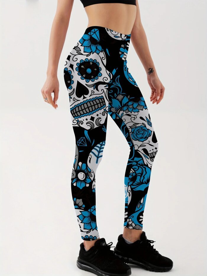 Qickitout Leggings Fitness Slim Women's colorful skull mas Legging Sexy Fashion Stretch Digital Print Pants Cool Trousers - Image 4