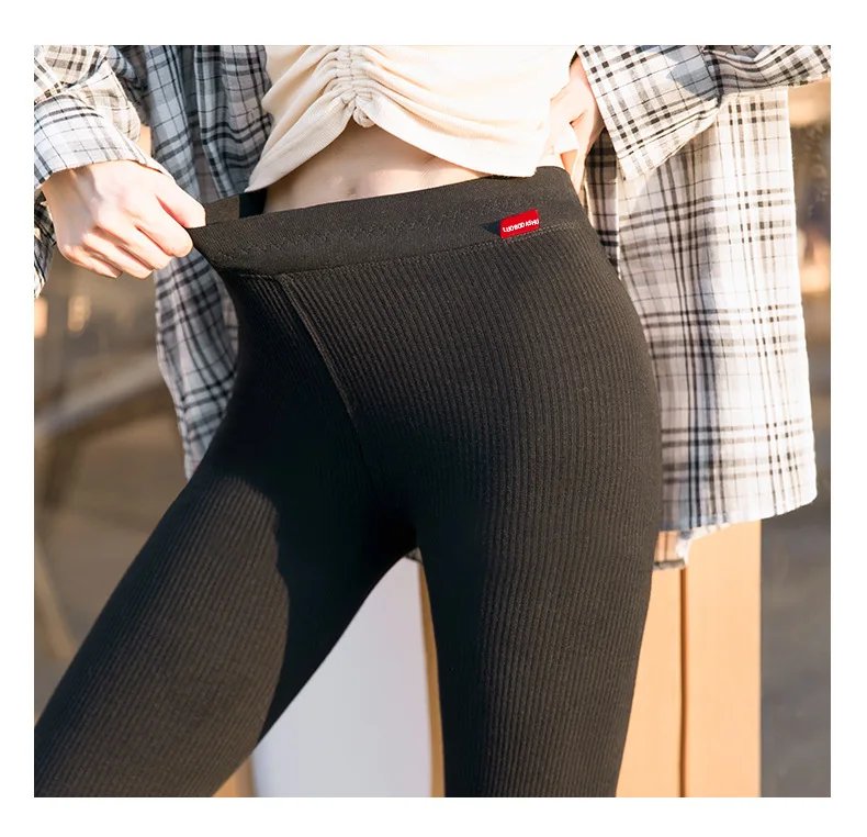 Ribbed Leggings For Women 2025 High Waist Autumn Winter Warm Legging Cotton Fashion Casual Threaded 2XL Black Pants Sexy Leggins