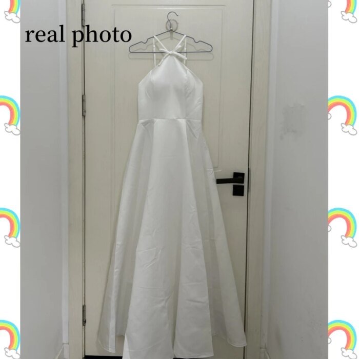 Newest A-line Wedding Dress Elegant Floor-length Sleeveless Party Dress Sweet Bow Halter Simple Stain Bridal Dresses Customized - Image 6