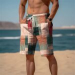 Men's Sweat Shorts Beach Shorts Terry Shorts Drawstring Elastic Waist 3D Print Graphic Plaid Stripe Breathable Soft Short Daily - Image 5