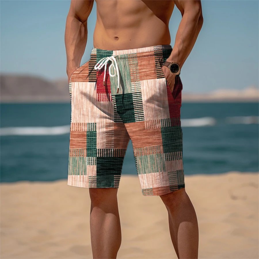 614822-hzuqcw.jpg Men's Sweat Shorts Beach Shorts Terry Shorts Drawstring Elastic Waist 3D Print Graphic Plaid Stripe Breathable Soft Short Daily - Image 5