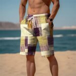 Men's Sweat Shorts Beach Shorts Terry Shorts Drawstring Elastic Waist 3D Print Graphic Plaid Stripe Breathable Soft Short Daily - Image 4