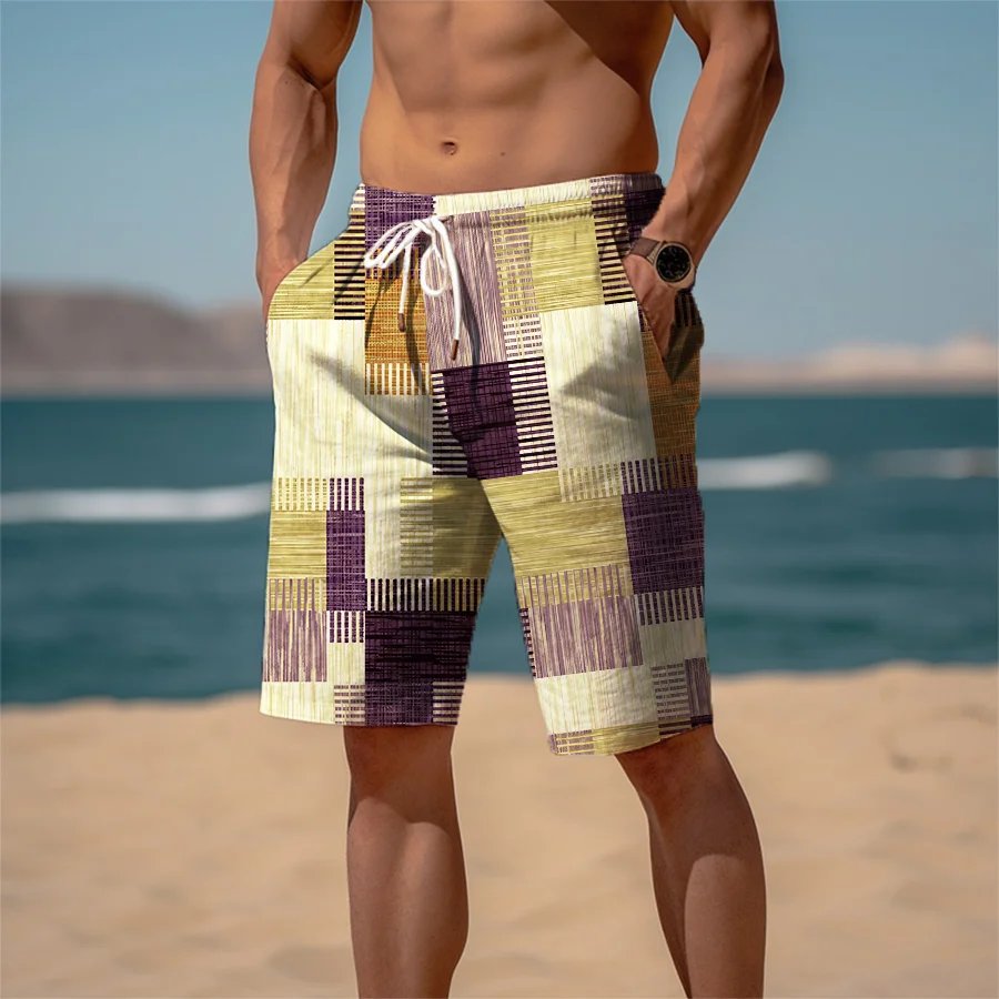 614822-sd08eh.jpg Men's Sweat Shorts Beach Shorts Terry Shorts Drawstring Elastic Waist 3D Print Graphic Plaid Stripe Breathable Soft Short Daily - Image 4