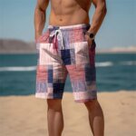Men's Sweat Shorts Beach Shorts Terry Shorts Drawstring Elastic Waist 3D Print Graphic Plaid Stripe Breathable Soft Short Daily - Image 3