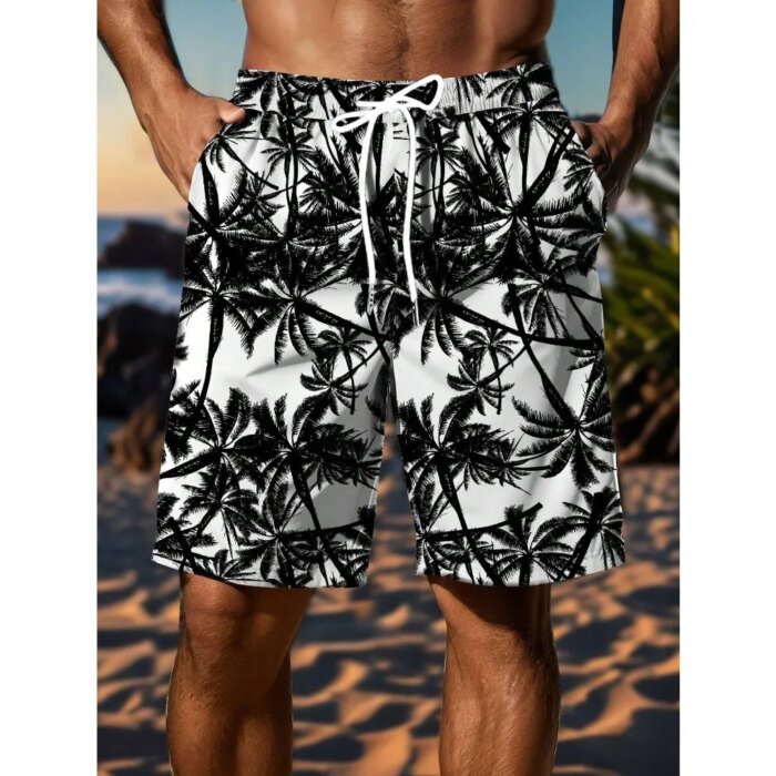 Men's High-Tech 3D Printed Aloha Shorts - Realistic Jungle Foliage & Exotic Hibiscus Designs for Poolside & Streetwear - Image 1