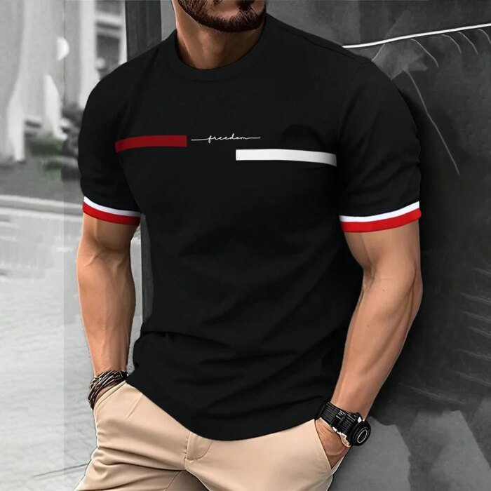 Fashion Summer 3D Stripe Letter Print Men's T Shirt Hip Hop Trend Harajuku Streetwear Casual O-neck Oversized T-shirts Men Tops - Image 2
