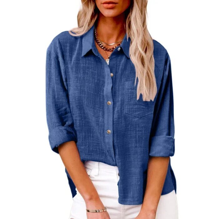 Cotton Linen Long Sleeve Shirts for Women T Shirt Solid Fashion T-Shirt Woman Clothes Tshirt Elegant Casual Tops Tees Streetwear - Image 3