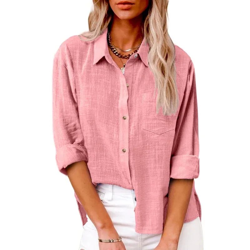 Cotton Linen Long Sleeve Shirts for Women T Shirt Solid Fashion T-Shirt Woman Clothes Tshirt Elegant Casual Tops Tees Streetwear
