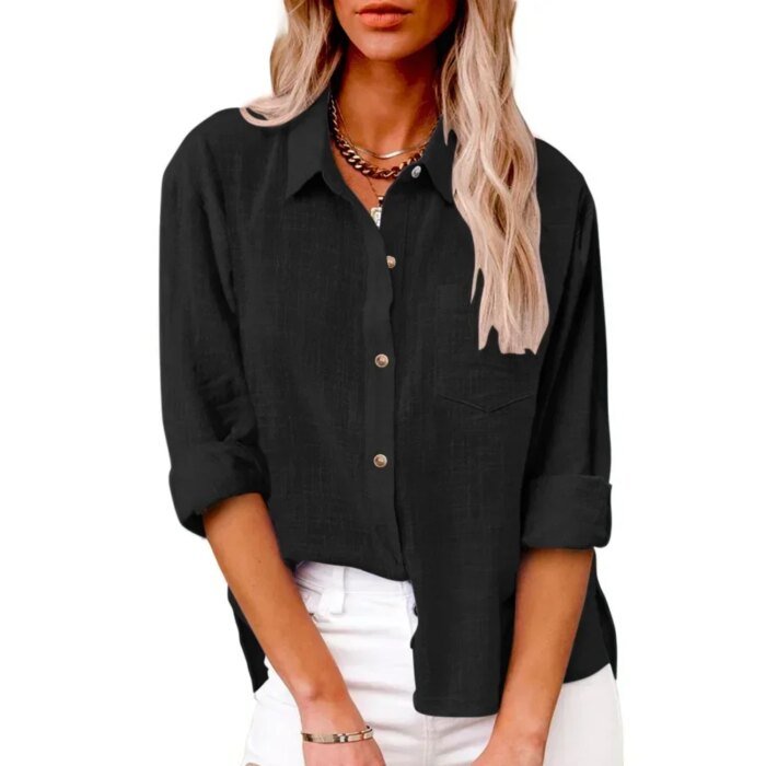 Cotton Linen Long Sleeve Shirts for Women T Shirt Solid Fashion T-Shirt Woman Clothes Tshirt Elegant Casual Tops Tees Streetwear - Image 5
