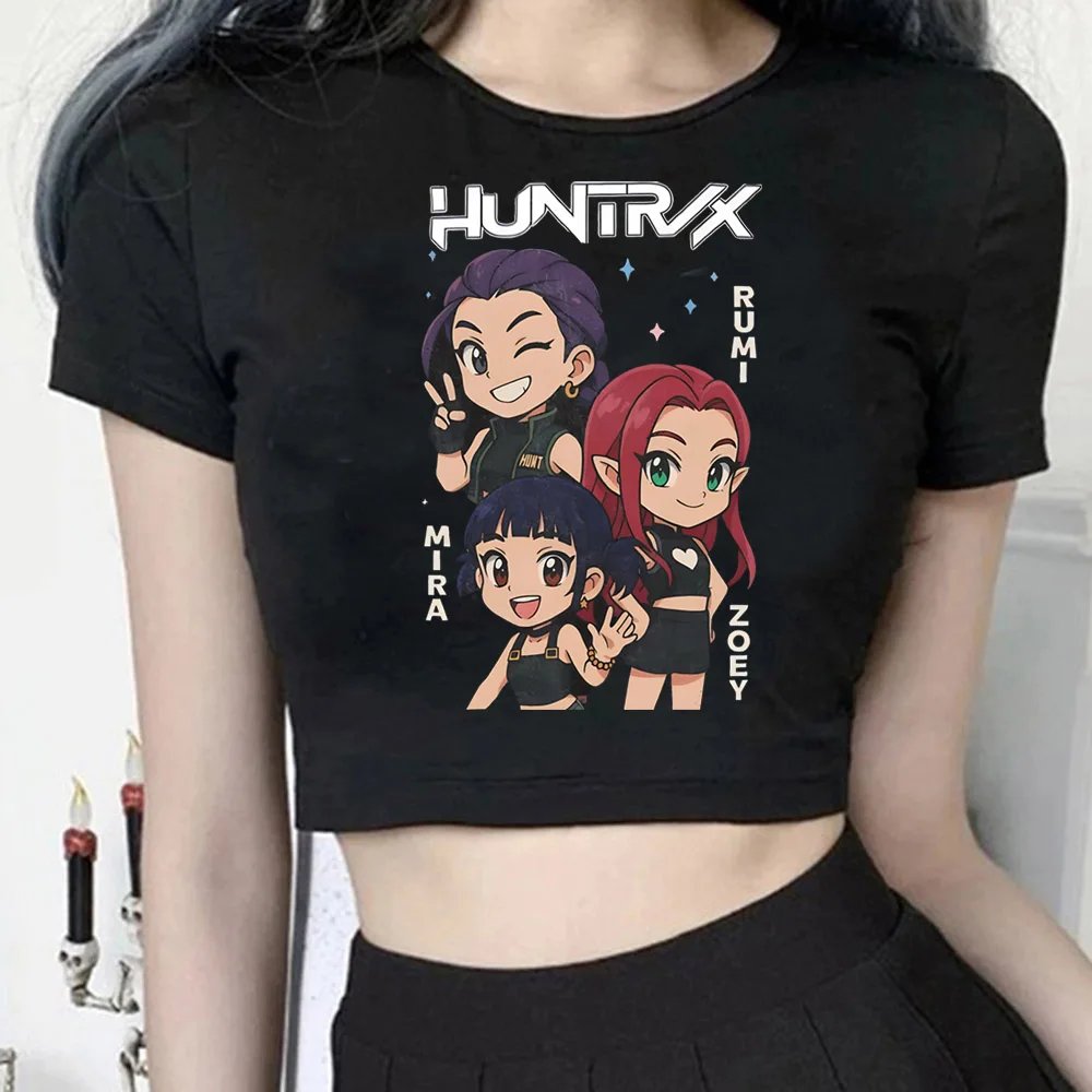 Anime KPop Demon Hunters Crop Tops T-Shirt Girls Fashion Women O-Neck Short Sleeve Fans Gift T-shirt Female
