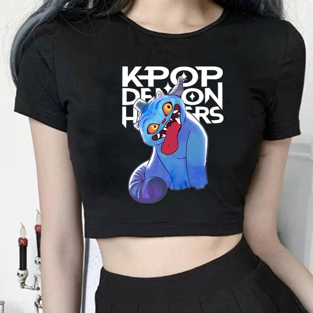 Anime KPop Demon Hunters Crop Tops T-Shirt Girls Fashion Women O-Neck Short Sleeve Fans Gift T-shirt Female