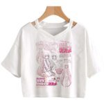 Japanese Anime Chobits T Shirt Women Kawaii Cartoon Vintage Clothes Cropped Short Sleeve Aesthetic Crop Top Tees Punk Female - Image 3