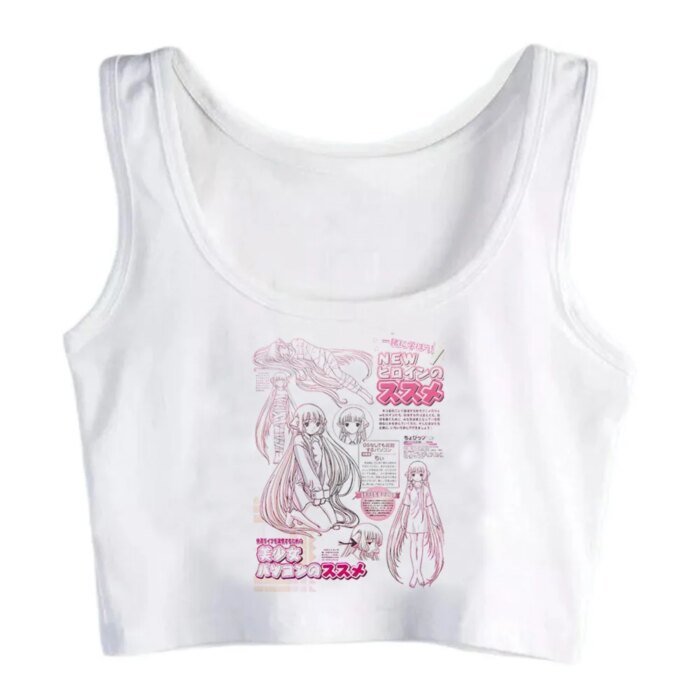 Japanese Anime Chobits T Shirt Women Kawaii Cartoon Vintage Clothes Cropped Short Sleeve Aesthetic Crop Top Tees Punk Female - Image 2